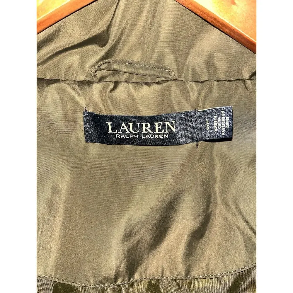 LAUREN Ralph Lauren green utility longline adjust waist stowaway hood logos L